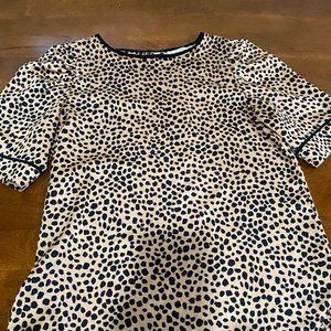 Leopard Print Short Sleeve Silk Top